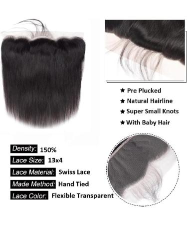 13x4 Lace Frontal Closure Ear to Ear HD Lace Frontal 12 Inch Brazilian Straight Frontal HD Closure Virgin Human Hair Frontal Lace Closure Natural Black 150% Density 12 Inch 13x4 closure Straight - Buy Online on GoSupps.com