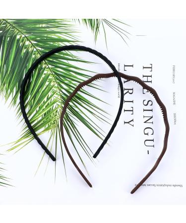 Cinaci 10 Pieces in 5 Styles Non Slip Dark Coffee Black Wavy Braided Matte Wide Thin Elastic Plastic Headbands with Teeth Sports Hair Bands for Men Women Girls Teens Kids Dark Coffee+Black - Buy Online on GoSupps.com