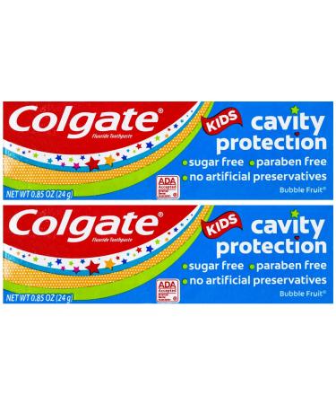 Colgate Kids Cavity Protection Fluoride Toothpaste Bubble Fruit Flavor Travel Size 0.85 oz (24g) - Pack of 2