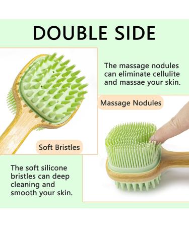 2 in 1 Bath Brush and Shampoo Brush for Shower - Dual-Sided Long Handle Back Scrubber and Body Exfoliator in Green - Buy Online on GoSupps.com