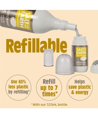 Salt of the Earth Amber & Sandalwood Natural Deodorant Roll On - 100% Natural, Vegan, Cruelty Free - 75ml - Buy Online on GoSupps.com