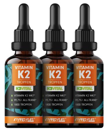 Vitamin K2 drops high dose 5400x (3x50ml) - 200 g vitamin K2 MK7 K2Vital Premium Vitamin K2 high dose from Kappa with 99.7+% all -trans content - laboratory test 100% vegan 3x 50 ml (5400 drops)