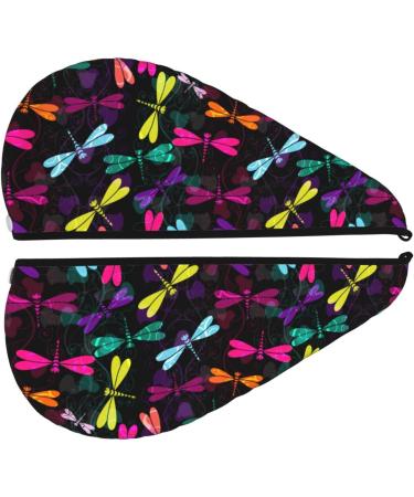 Hair Towel Wrap | Fast-Drying Hair Turban with Button | Colorful Dragonflies - Perfect for All Hair Types - Buy Online on GoSupps.com