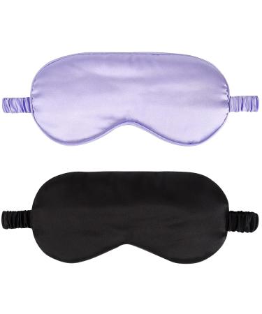 2Pack Silk Sleep Mask IEKEODI Eye Mask for Sleeping Elastic Blackout Eye Mask & Blindfold for Full Night's Sleep Travel and Nap(Black+Purple)