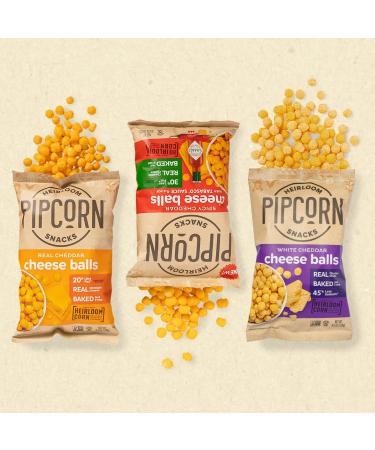 Pipcorn Heirloom Cheddar Cheese Balls 1oz 24 Pack - Gluten Free & Non-GMO Snack with Organic Cheese - Preservative Free Halloween Treats - Buy Online on GoSupps.com