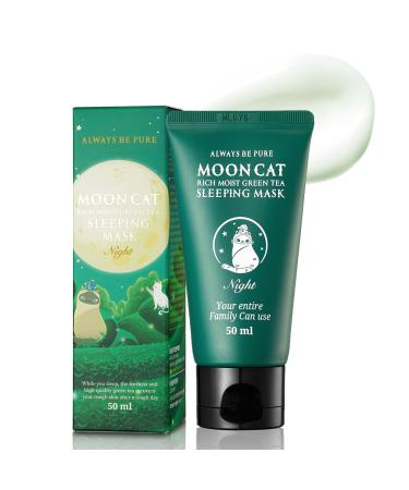 Mooncat Rich Moist Green Tea Sleeping Mask 50ml Sensitive Skin Hypoallergenic Ceremide Moisturizer Hydrating Non-sticky texture Korean skincare (1.69 fl.oz)