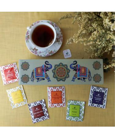Octavius Elephant Wooden Caddy Tea Sampler Pack - 60 Enveloped Tea Bags - Black & Green Tea Assortment - Tea Sampler Variety Pack - Perfect for Tea Lovers - Buy Online on GoSupps.com