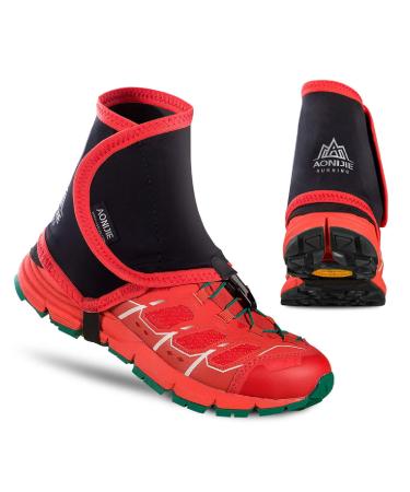 Azarxis Low Trail Gaiters Reflective Ankle Gators Protective Shoe Covers with UV Protection & Breathable & Sand Prevention for Women & Men & Youth Hiking Climbing #03 Red & Black - L/XL