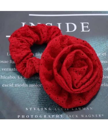 Pink Flower Hair Ties No Damage Silk Hair Scrunchies for Thick Hair Rubber Bands for Hair Red Rose Floral Hair Elastics High Ponytail Holder Prom Wedding Hair Accessories Jewelry for Women - Buy Online on GoSupps.com