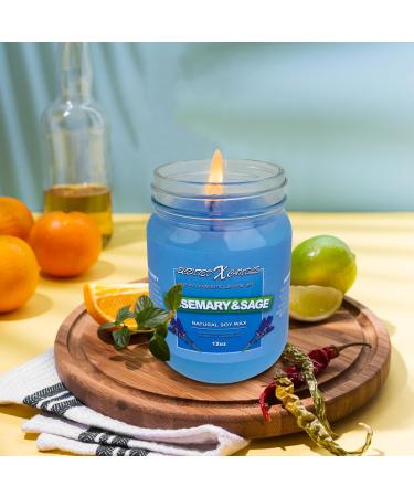 Rosemary & Sage Scented Candle - 12oz Natural Soy Wax Aromatherapy in Glass Mason Jar - Smokeless Non-Toxic Indoor/Outdoor Candle - Buy Online on GoSupps.com