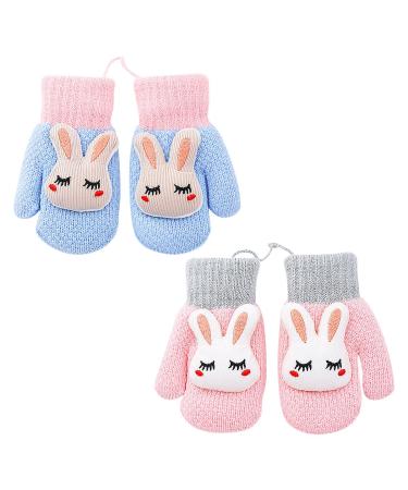 Jagowa 0-3 Years Old Children's Gloves Winter Neutral Baby Knitted Gloves Baby Cute Cartoon Rabbit Knitted Double-Layer Fleece Gloves