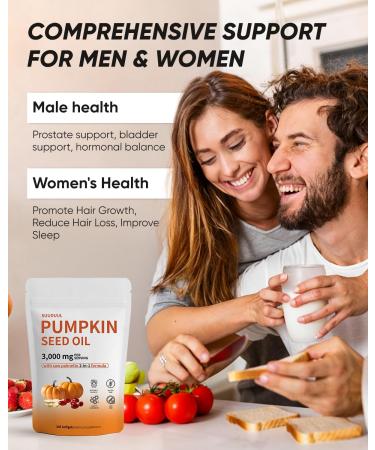Pumpkin Seed Oil Capsules | 300 Softgels Pumpkin Seed Oil 2 in 1 with Saw Palmetto | Hair Growth&Shedding Reduction | Plant-Based Formula for Hormonal Balance, Bladder Comfort & Restful Sleep - Buy Online on GoSupps.com