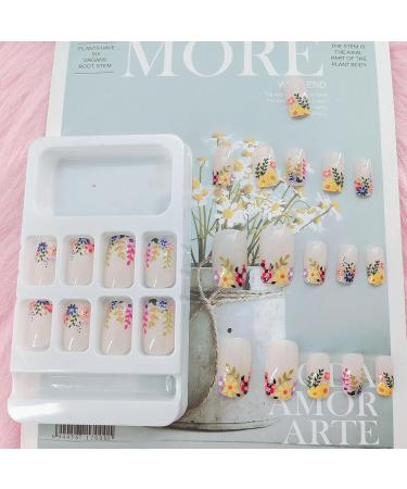 Shop Cute Floral Square Press on Nails - Reusable Acrylic False Nails with Rainbow Designs | 24 Pcs A5-Rainbow for Women & Girls - International Shipping Available - Buy Online on GoSupps.com