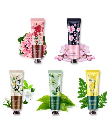 5 Pack Natural Botanical Fragrance Hand Cream Travel Gift Moisturizing Mini HandSet for Chapped and Work Hands Lotion Travel Size for Men and Women Natural Shea Butter and Aloe Vera 5p