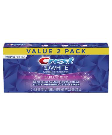Crest 3D White Fluoride Anticavity Toothpaste Radiant Mint 2 Pack 3.8 oz (107 g) Each
