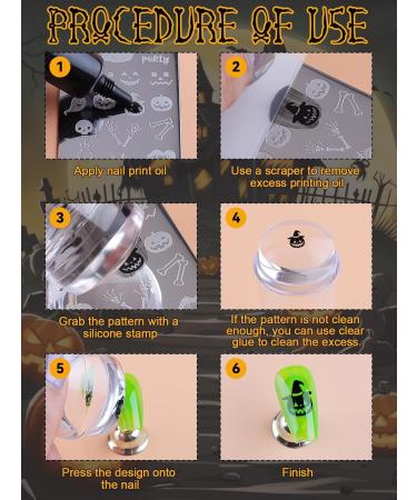 EBANKU Halloween Nail Stamper Kit - 6 Nail Art Stamping Plates & 6 Colors Polish - Pumpkin Skull Bat Witch Stencils for DIY Nail Decoration - Buy Online on GoSupps.com