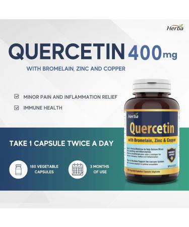 Herba Quercetin with Bromelain Zinc and Copper 180 Capsules | Quercetin Supplement for Immune Support | Help Relieve Swelling and Inflammation | Made in Canada - Buy Online on GoSupps.com