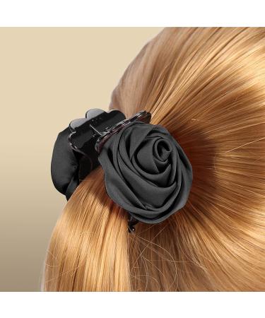 Elegant Rose Hair Clip | Strong Floral Claw for Thick Hair | Hair Accessories for Women & Girls | Black - Buy Online on GoSupps.com