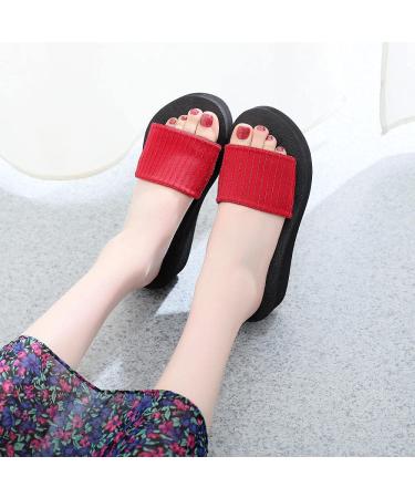 Mllm flip flops unisex beach shower pool high heel thick flop flops flowers sand pasture sandals - 901 - red _35 women and men's shower sandals 901 red uk3.5