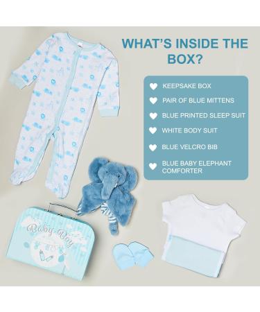 Baby Box Shop New Born Baby Boy Gift Set - 7 Essentials for Baby Boys | Newborn Keepsake Hamper | Baby Shower Gifts in Blue - Buy Online on GoSupps.com