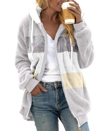 Buy Hanxiulin Women's Fleece Plush Winter Jacket - Warm Fluffy Zippered Coat Windproof 4XL Gray | International Shipping Available - Buy Online on GoSupps.com