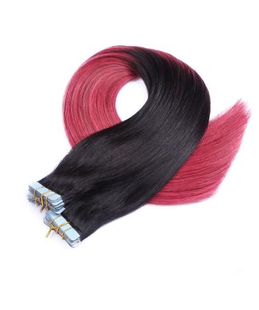 Tape in - on hair extensions - # 1b/Burg ombre - 50cm - 30 bricks 4cm wide/2.5g - 100% remy real hair hair extension/extent with adhesive tape Tresse by Novon Hair Extentions