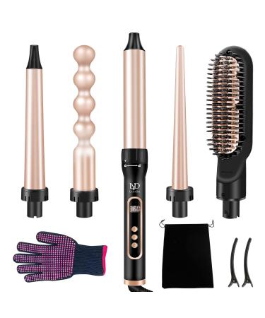 LAYADO 5 in 1 Curling Iron, Curling Wand Set with Hair Straightener Brush & 4 Interchangeable Ceramic Curling Wand 0.35"-1.25", Instant Heat Up Hair Curler with LCD Display Temperature Adjustment