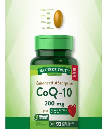 Buy Nature's Truth CoQ10 200 mg Softgels - Enhanced Absorption with Black Pepper Extract | 92 Count | Non-GMO & Gluten Free Supplement for Optimal Health - Buy Online on GoSupps.com
