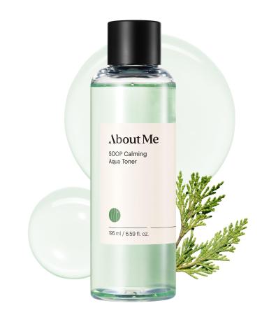 ABOUT ME SOOP Calming Aqua Toner Korean 90.6% Jeju Cypress Water pH Balancing Toner for All Skin Types Daily Gentle Exfoliation with Mandelic Acid & Centella Korean Skin Care 6.59oz 195ml