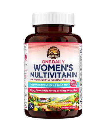 VITALITOWN Women's Multivitamin with Vitamins A C D E K High Levels of B-Vitamins Iron Zinc Magnesium & More Bioavailable Forms Whole Body Health 60 Tablets