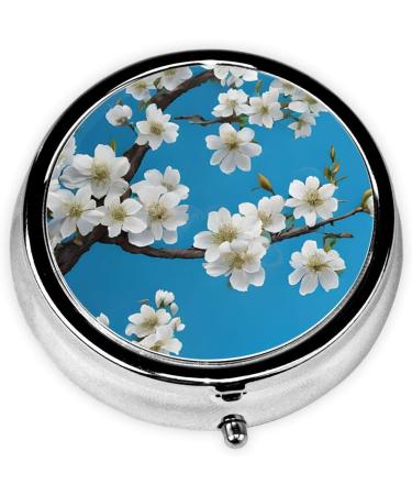 Japanese Cherry Flowers Round Pill Box | 3 Compartment Mini Travel Organizer | Portable Decorative Medicine Holder - Buy Online on GoSupps.com