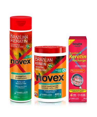 Novex Brazilian Keratin Hair Treatment Recharge Bundle - Reconstructive Keratin for Frizz control & Damage Repair- Beauty and Personal Care Hair Care Treatment Bundle