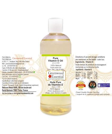 Greenwood Essential Pure Vitamin E Oil - Therapeutic Grade for Hair Skin & Aromatherapy - 200ml - International Shipping Available - Buy Online on GoSupps.com