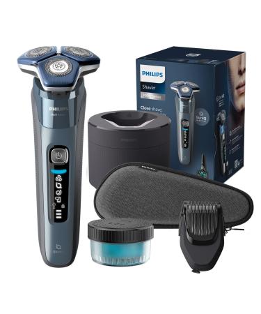 Philips Shaver Series 7000 - Wet & Dry Electric Shaver in Ice Blue with 1 x Integrated Pop-up Trimmer Beard Trimmer Travel Case Quick Clean Pod and Charging Stand (Model S7882/54) inkl. Reinigungsstation Reiseetui & Bartstyler
