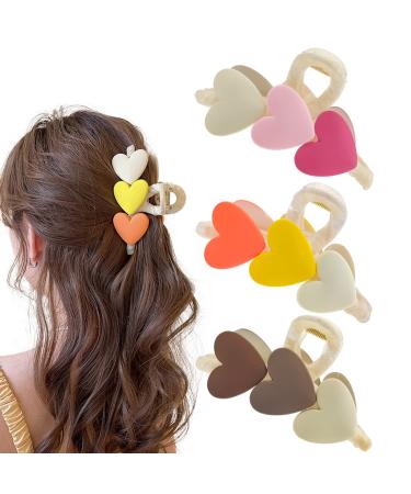 3 PACK Acrylic Hair Claws Sweet Heart Shape Hair Clips Matte Jaw Clips Strong Hold Claw Clips for Thick Hair Hair Accessories for Women Girls