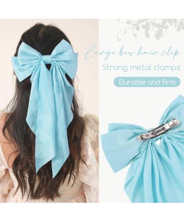Big Bow Hair Clips Large Bowknot Hairpin French Hair Clips with Long Silky Satin Ribbon Solid Color Hair Barrettes Accessories for Women Girls (Blue) - Buy Online on GoSupps.com