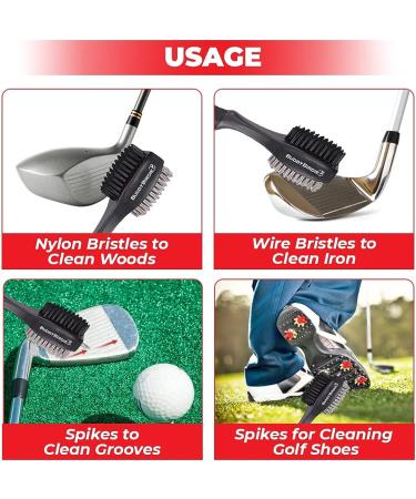 BuddyBirdie Retractable Golf Club Brush - Double Brush, Groove Cleaner, Black - Buy Online on GoSupps.com