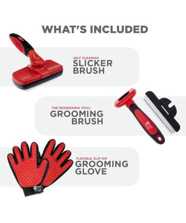 Professional Pet Grooming Kit with Self Cleaning Slicker Brush for Dogs & Cats | Reduces Shedding Fur | Includes Pet Hair Remover Gloves | Combo Gift Set - Buy Online on GoSupps.com