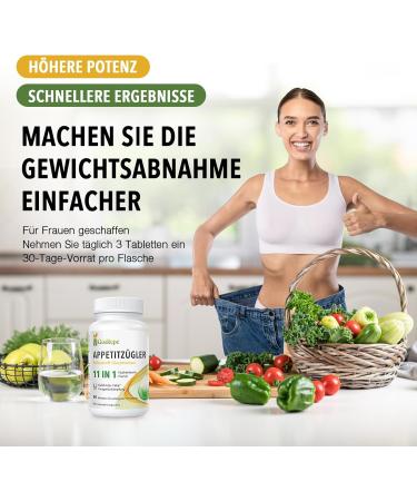 Natural Appetite Suppressant - High-Dose Glucomannan & Konjak Root - 90 Tablets for Women - 11 in 1 Effective Formula - Buy Online on GoSupps.com