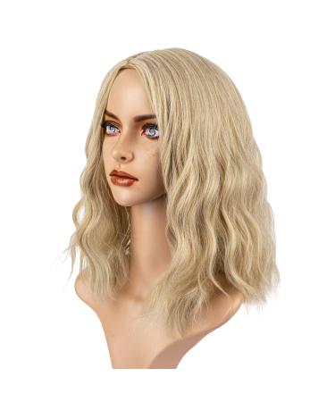 TUZHU Wavy Wig Short gold Middle Part Wigs Shoulder Length Women's Short Synthetic Lace Front Wigs Cosplay Wig for Girl Colorful Costume Curly Wigs ( BLONDE 16in) TF005 GOLD