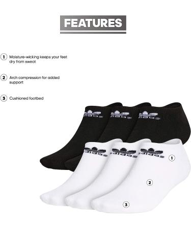 adidas Originals Unisex Adult Trefoil No Show Socks (6-Pack) - White/Black - Size Medium - Buy Online on GoSupps.com