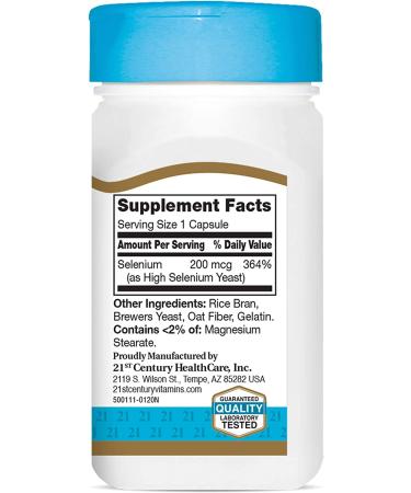 21st Century Selenium 200 mcg - 60 Capsules for Immune Support & Antioxidant Protection - Buy Online on GoSupps.com