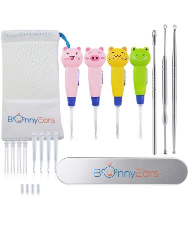 Ear Wax Removal Tool with Led Light for Kids - Toddlers  Infants  Baby and Adult by BonnyEars | Stainless Steel Earwax Remover Kit | Ear Pick Spoon Curette Tweezers Cleaning