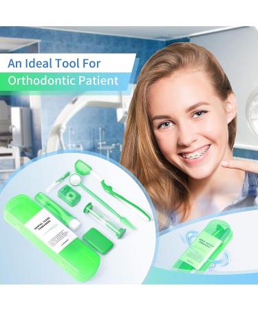 Annhua 8 Pcs Orthodontic Care Kit for Braces - Portable Cleaning Tools with Interdental Brush, Ortho Wax, Floss & More - Green - Buy Online on GoSupps.com
