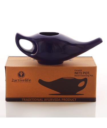 Ceramic Neti Pot Handmade Premium Leak Proof Durable Neti Pot with Salt for Sinus Capacity - 225 ml.(Elegant Violet Color)