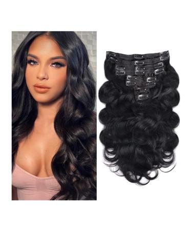 Hair Extensions Clip In Hair Extensions Real Human Hair 8 Pieces 18Clips Glueless Body Wave Hair For Black Women Brazilian Remy Hair Double Wefts Hair Pieces(16inches 120g) 16inches 120g