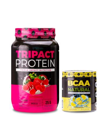 Nutrology TRIPACT Protein Powder 7-in-1 Meal Replacement Shake Superberry (40 Servings) BCAA Natural Plant Based BCAA Powder Lemonade Flavor (30 Servings)