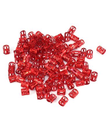 100 pieces braid pearl metal cuffs new colorful dreadlocks pearl hair braid rings clips dread locks rings cuff hair decoration braid filigree pipe (red)