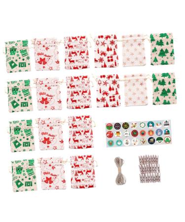 OSOLADY 1 Set Christmas Bag Advent Bags Candy Pockets with Clips Christmas Advent Calendar Bags Linen