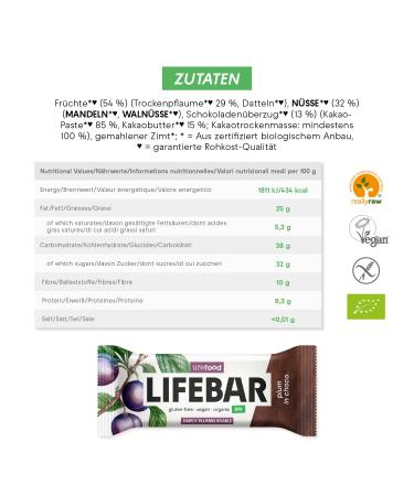 Lifefood Lifebar Inchoco RAW Vegan Energy Bars - Organic Gluten-Free No Added Sugar - 15 Pack (15 x 40g) - Healthy Chocolate Snack - Buy Online on GoSupps.com